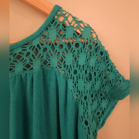 Vintage 1980s Hampton House Open Crochet Knit Terry Cloth Dress - Picture 7 of 12